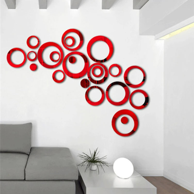 24pcs Ring Acrylic Three-dimensional Mirror Wall Stickers Living Room Bedroom TV Background Wall Circle Home Decoration