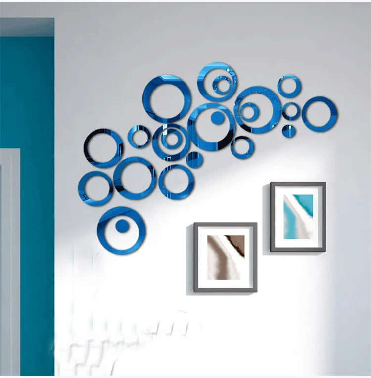 24pcs Ring Acrylic Three-dimensional Mirror Wall Stickers Living Room Bedroom TV Background Wall Circle Home Decoration