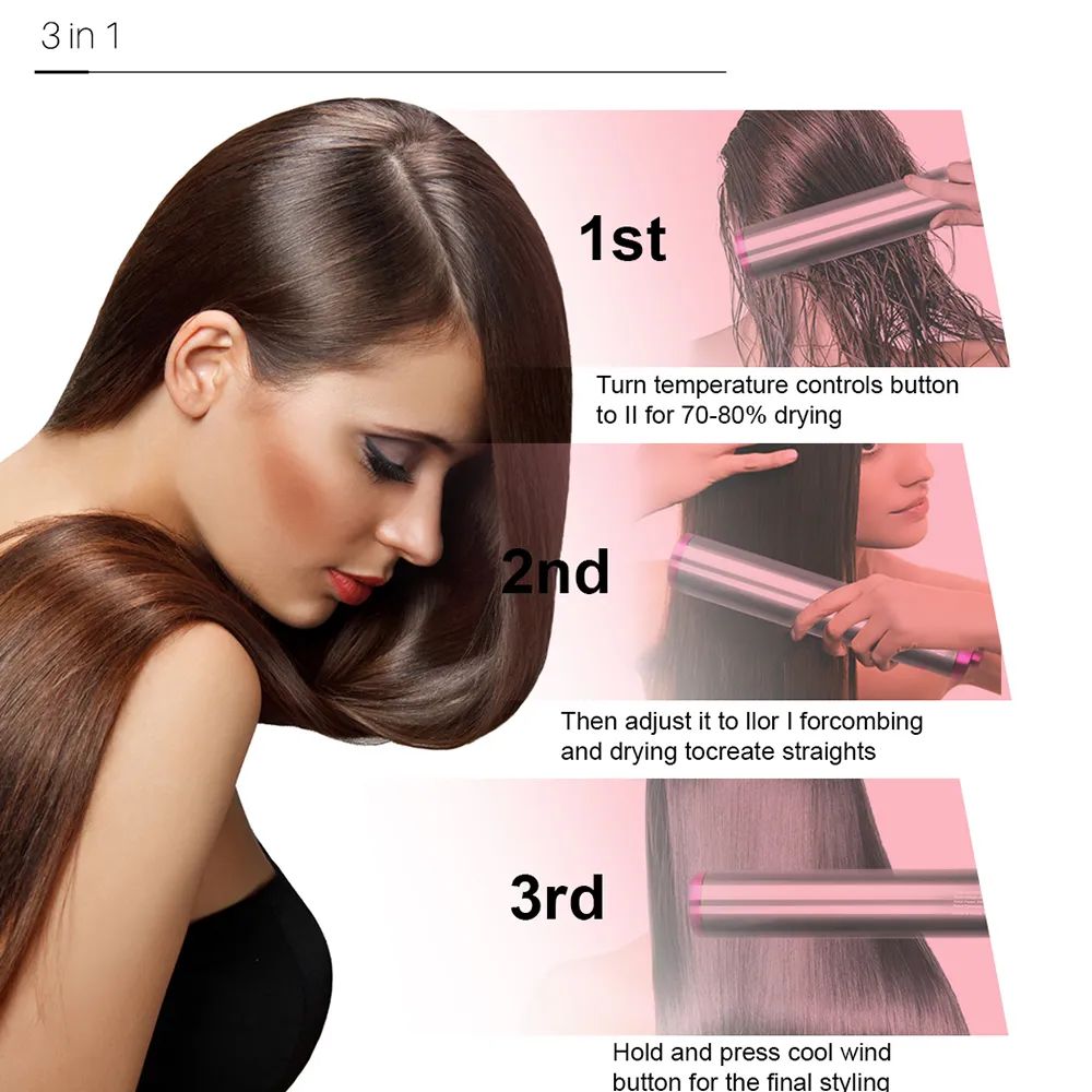 One Step Multifunctional Hot Air Comb Straight Dryer Portable Curler Straight Hair 3 In 1 Dryer Brush Styling Tool Hairdryer